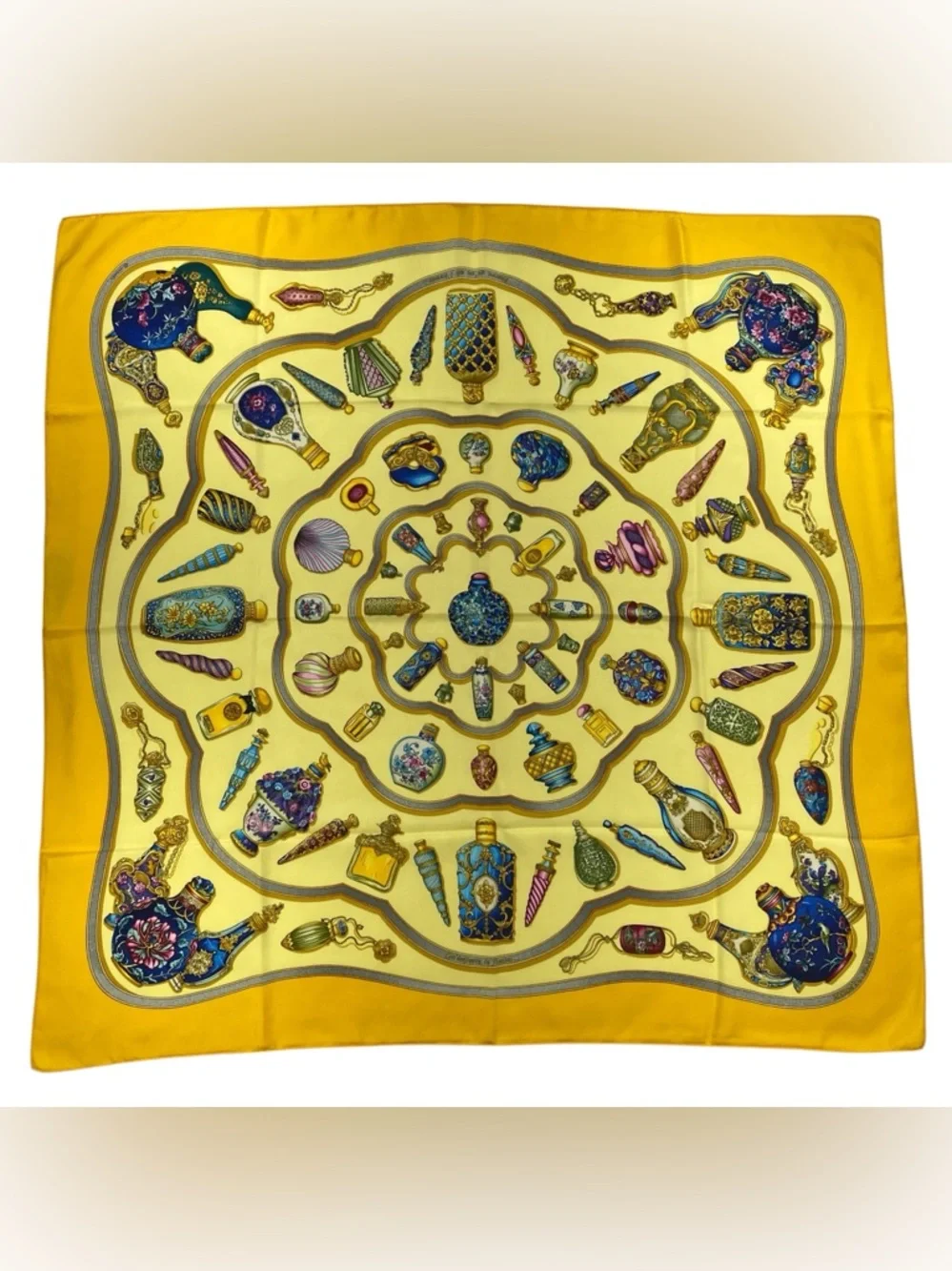 Hermes Vintage Silk Scarf Carre 90 Flacons Catherine Baschet Yellow - Picture 1 of 16